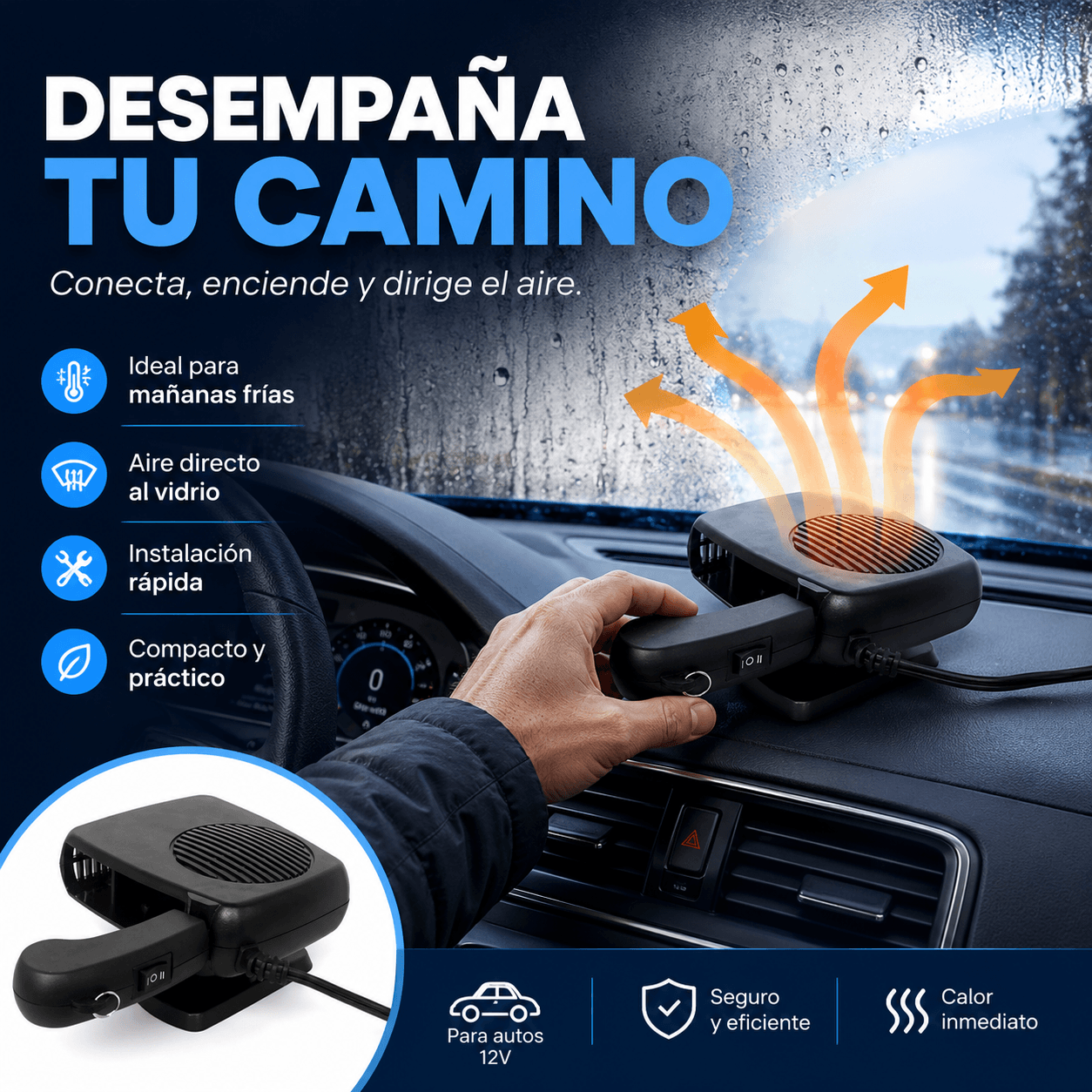 Calefactor portátil 2 en 1 para auto - Desempaña tu parabrisas antes de conducir