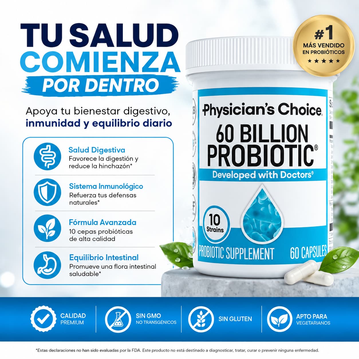 60 Billion Probiotics - Adiós a la hinchazón y pesadez